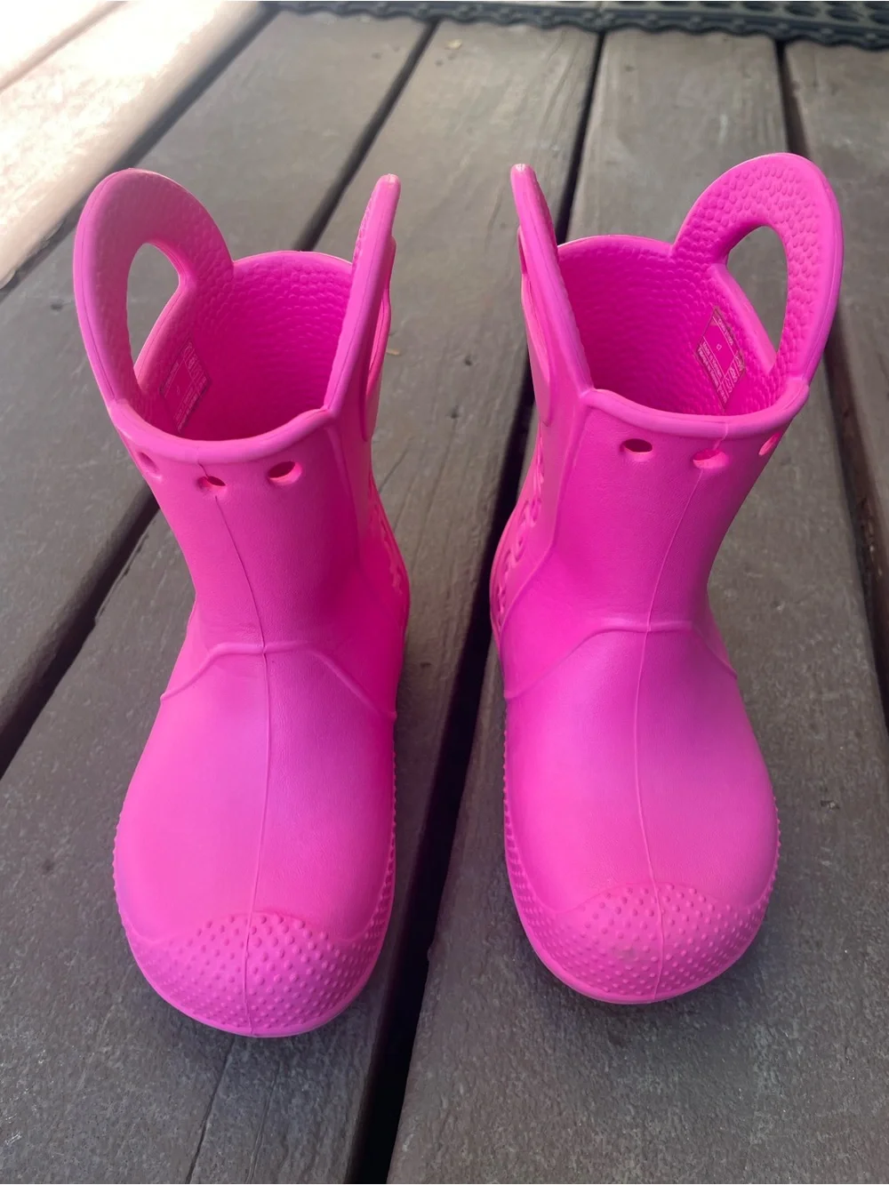 CROCS Toddler 7 Bright Pink Handle Rain Boots